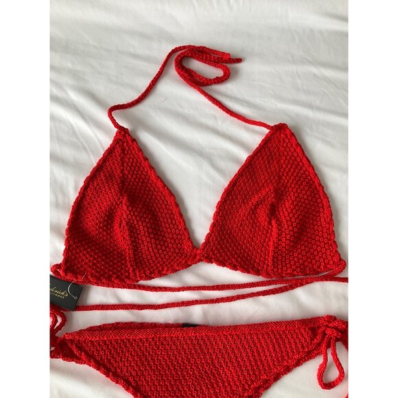 Frederick’s Of Hollywood Fiery Red Crochet 2pc  Bikini Size Large - Picture 4 of 6